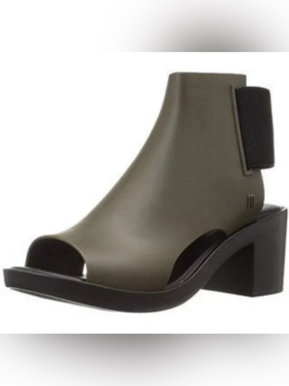 Melissa Olive Open-Toe Chelsea Ankle Boot with Black Heel on